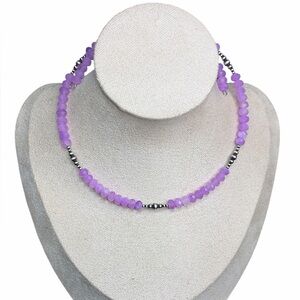 Handmade Faceted Amethyst & Sterling Pearl Memory Wire Necklace